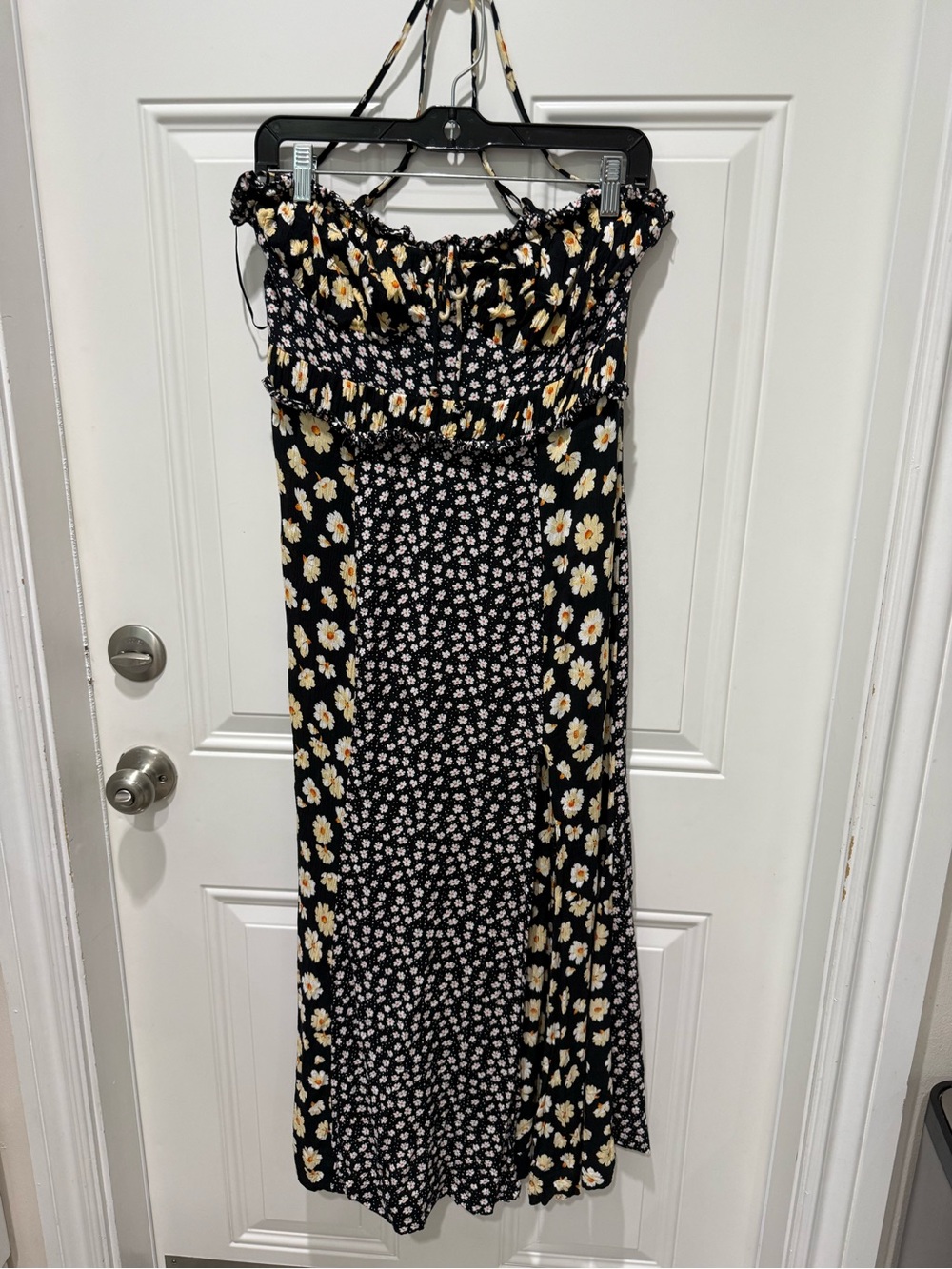 Free people Floral Black Maxi Dress with Yellow Daisies Size M